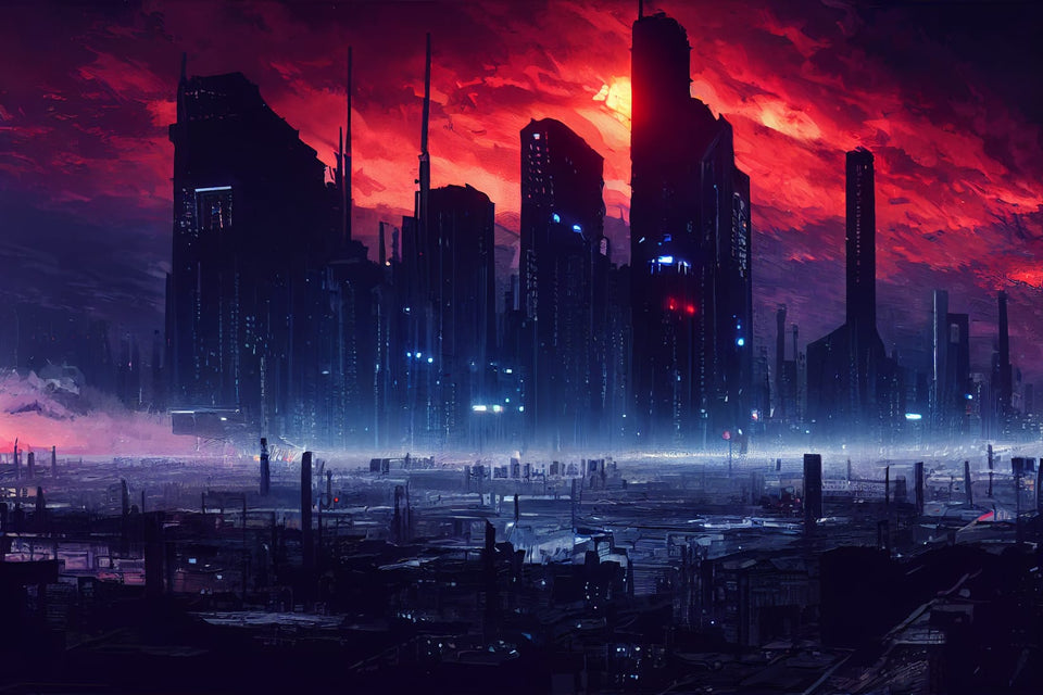 Cyberpunk City landscape with a sunset, Ai Generated Cyberpunk Wallpaper/ Background, Stock Illustration